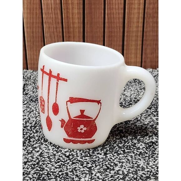 Hazel Atlas Milk Glass Dutch Treat Coffee Mug Vintage - Picture 7 of 7